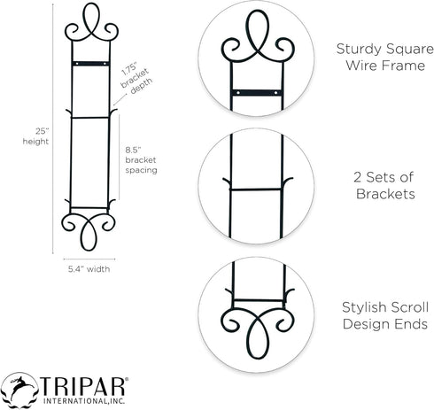 TRIPAR Augusta Narrow Vertical Plate Rack, Black Display (2 Tiers) - Lightweight & Durable - Contains 2 Non-Adjustable Brackets - Elegantly Displa...