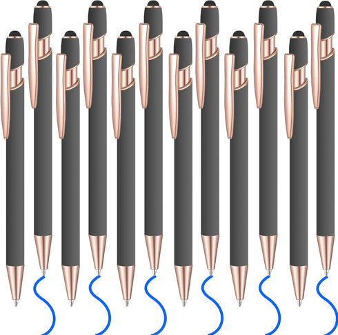 12 Pcs Blue Ink Ballpoint Pen with Stylus Tip, 1.0 mm Metal Pen Stylus Pen for Touch Screens, 2 in 1 Thank You Pen Gift for Friends, Colleagues, C...
