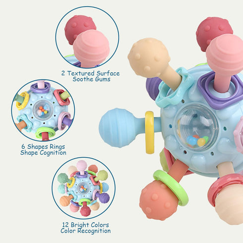 Baby Teething Toys - Infant Sensory Chew Rattles Toys - Newborn Montessori Learning Developmental Toy - Teethers for Babies 0 3 6 9 12 18 Months -...