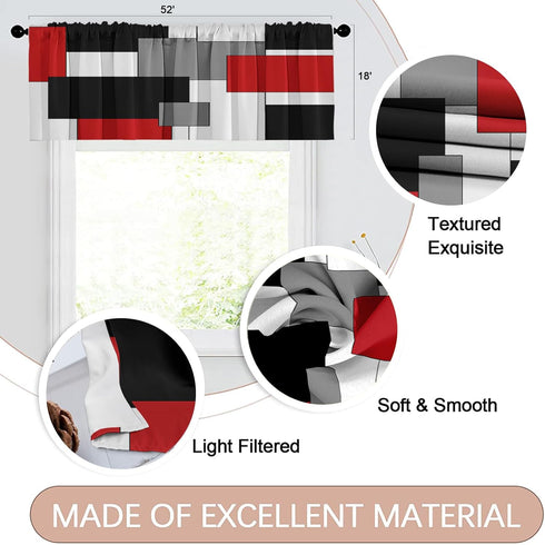 Emvency 2 Pack Valances Window Treatments Red and Black Geometry Abstract Modern Art Blackout Drapes Adjustable Curtain Valances for Windows Livin...