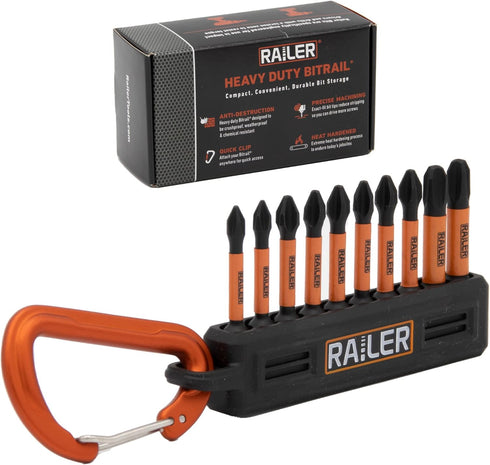 Railer Phillips Screwdriver Bit Set - Premium S2 Steel 2 Inch Phillips Impact Driver 10-Piece Bit Set With A Tool Storage Bit Holder & Carabiner...
