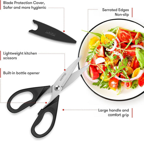 iBayam 1-Pack Kitchen Scissors All Purpose Kitchen Shears 8.5" Cooking Scissors with Sheath, Black Kitchen Accessories, Household Appliances Home ...