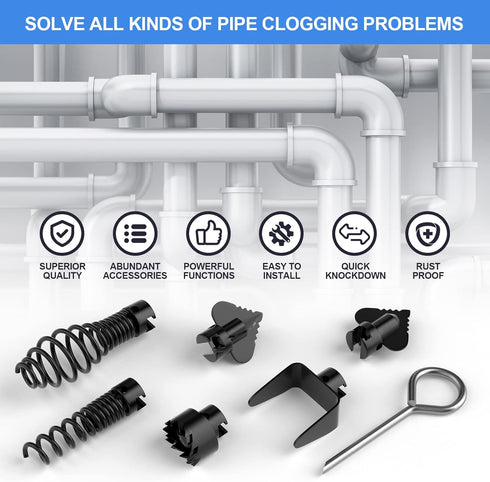 7PCS Drain Cleaner Combination Cutter Head Set,16mm Manganese Steel Spring Automatic Locking Drain Dredging Cutter Head Accessories for Drain Clea...