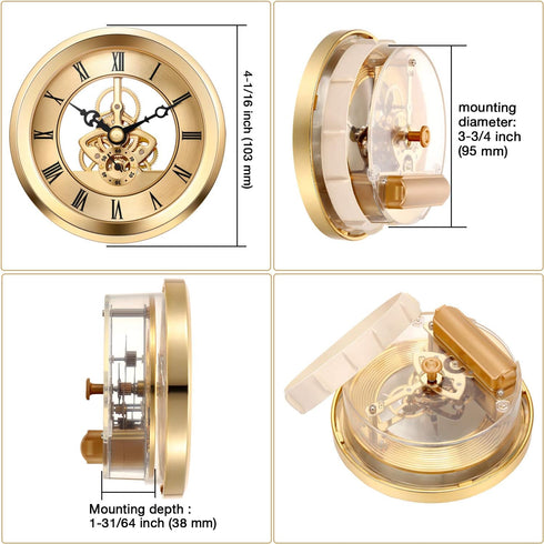 Hicarer 4 1/16 Inch Gold Skeleton Clock Insert with Gold Bezel...