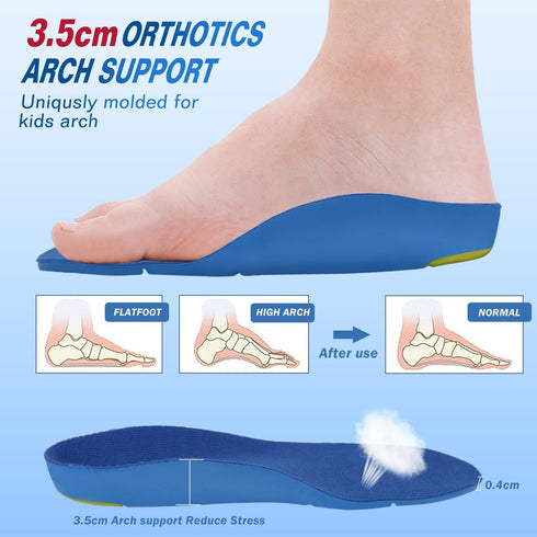 Kids Orthotic Arch Support Shoe Insoles, Children Pu Cushioning Inserts, Shock Absorption Velvet Surfaces Deep Heel Cup Inner Sole for Flat Feet, ...