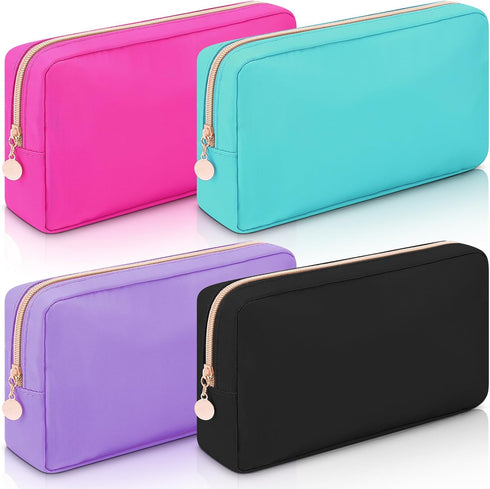 Hushee 4 Pcs Nylon Makeup Bag Christmas Gifts Preppy Zipper Pouch Nylon Toiletry Bag Waterproof Storage Bag for Women Girls Organizer (Black, Fuch...