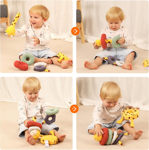 TUMAMA Plush Stacking Rattles Baby Toy Giraffe Stacks of Circles STEM Montessori Toy Baby Shower Deer Woodland Stuffed Animals Gift for 3 6 9 12 1...