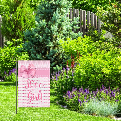 It's A Girl Garden Flag Pink Baby Shower Birth Announcement Decorations for Girl 12x18 Inch Double Sided New Baby Garden Flag Gender Reveal Party ...