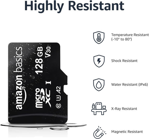Amazon Basics Micro SDXC Memory Card with Full Size Adapter, A2, U3, Read Speed up to 100 MB/s, 128 GB, Black...
