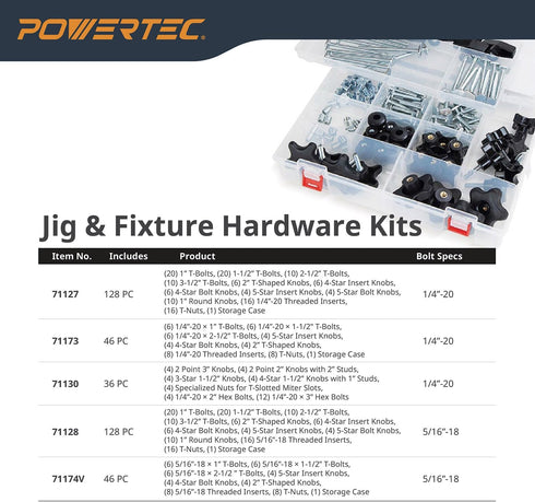 POWERTEC 71121V T Track Knob Kit w/Threaded Knobs and 5/16”-18 T Track Bolts, 16 Piece Set, T Track Accessories for Woodworking Jigs and Fixtures...