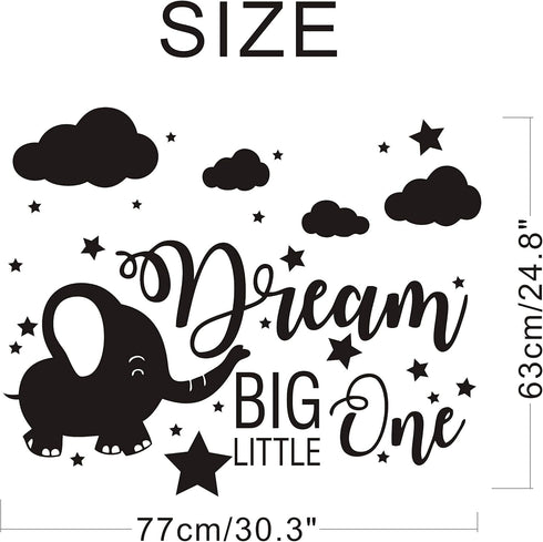 Elephant Nursery Wall Decal, Dream Big Little One Decal, Elephant Sticker, Baby Boy Girls Room Decor, Nursery Decals, Cloud and Star Nursery A42 (...