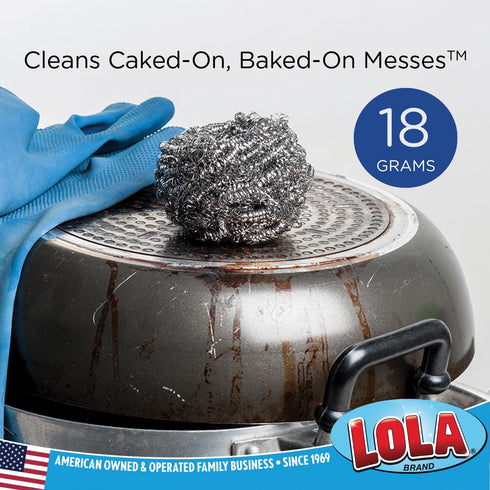 Lola Products Stainless Steel Scouring Pad, 18 Grams - Curled Flat Wire, Cleans Caked On & Baked On Messes on Cookware, 1 Pack...
