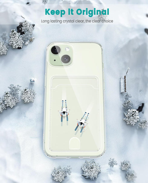 Case compatible with iPhone 15 Plus, Clear Phone Case with Card Holder Shockproof Slim Cover compatible with iPhone 15 Plus - Transparent...