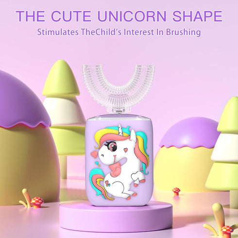 Kids Electric Toothbrush U Shaped Toddler Auto Sonic Toothbrushes with 4 Brush Head,Cartoon Unicorn Ultrasonic Toothbrushes for Children 2-12 Year...