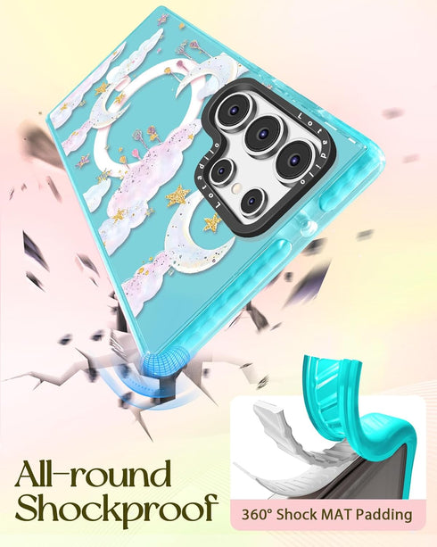 for Samsung Galaxy S23 Ultra Case for Women - Girls Funny Cute Design Compatible with Magsafe Magnetic Ring Holder Stand Clouds Moon Phone Covers ...