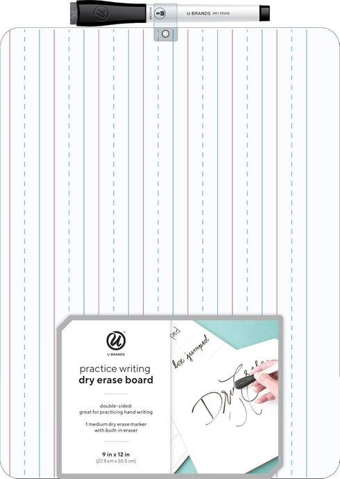 U Brands Dry Erase Lap Board, Double Sided, Ruled and Plain, 9 x 12 Inches, Dry Erase Marker Included (484U06-24)...