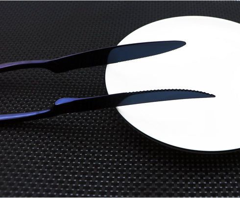 Flatware Set 18/10 Stainless Steel Mirror Polished Blue Cutlery - Silverware Utensil Set of Serrated Steak Knife Dinner Fork Knife Spoon Salad For...