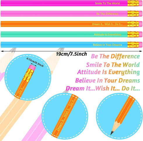 15 Pieces Inspirational Pencils Personalized Pencils cute pencils Custom Wood Pencils Colorful Motivational Pencils with Inspirational Sayings for...