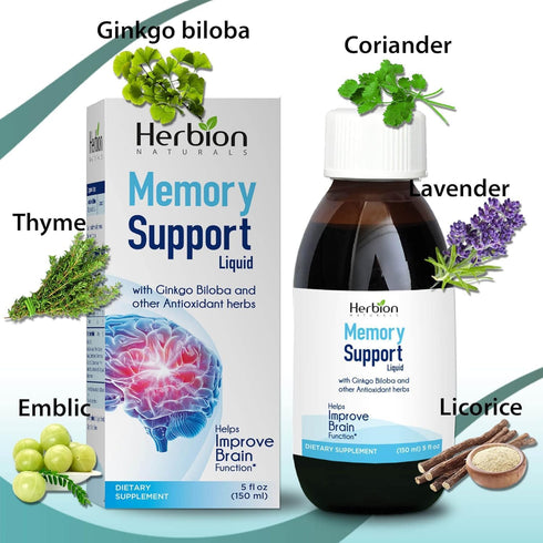 Herbion Naturals Memory Support Liquid - Helps Improve Brain Function & Absent Mindedness - Adults and Children Over 12 yo - 5 Fl Oz (150 ml)...