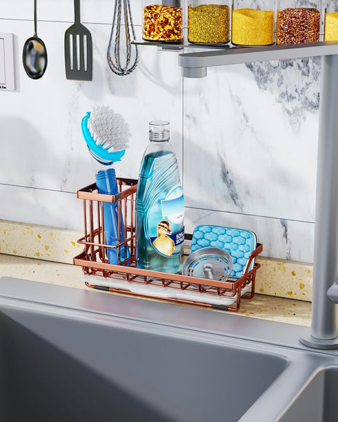 Consumest Sponge Holder for Kitchen Sink - Sink Caddy Kitchen Sink Organizer with Removable Drip Tray for Countertop Dish Soap Dispenser Brush Sto...