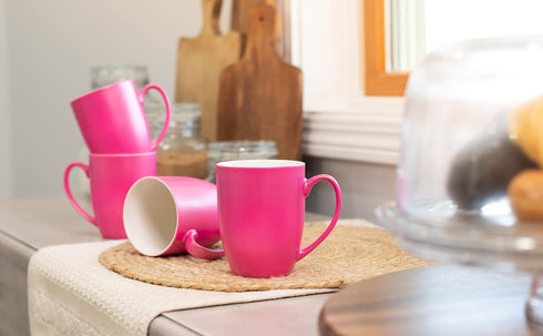 Elanze Designs Princess Pink Glossy Finish 10 Oz. New Bone China Coffee Cup Mug Set of 4...