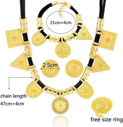 Ethiopian Jewelry Gold Color Rope Sets for African/Ethiopia/Eritrean Women Wedding Jewelry Sets...