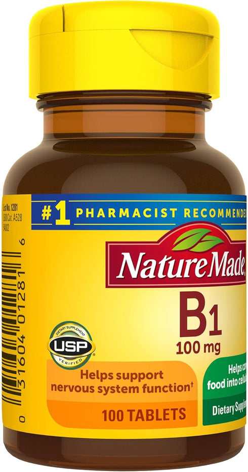 Nature Made Vitamin B1 100 mg, Dietary Supplement for Energy Metabolism Support, 100 Tablets, 100 Day Supply...