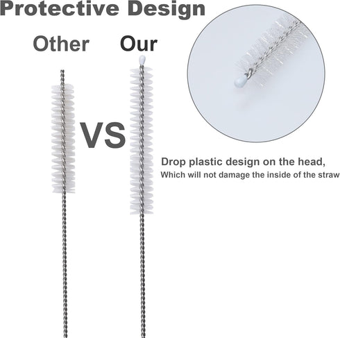 Straw Cleaner Brush, Extra Long Nylon Bristles and Stainless Steel Handle Cleaning Brushes for Washing Glass Silicone Metal Straws Tea Pot Spout B...