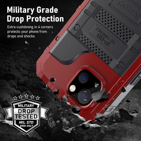 Beasyjoy for iPhone 13 Case Waterproof, Metal Phone Case with Built-in Screen Protector, Heavy Duty Full Body Protective Military Grade Shockproof...