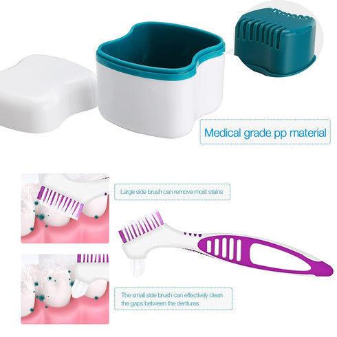 Retainer Cleaner Case - Lightweight Denture Bath Case Container for Dentures to Soak Denture Container with Basket and Brush Easy to Carry ?2pack?...