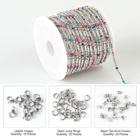 Kyutong 13 Feet/4M Silver Necklace Chains Spool Multicolor Ball Bead Chains for Jewelry Making Solid Stainless Steel Chain on a Roll for Earring B...