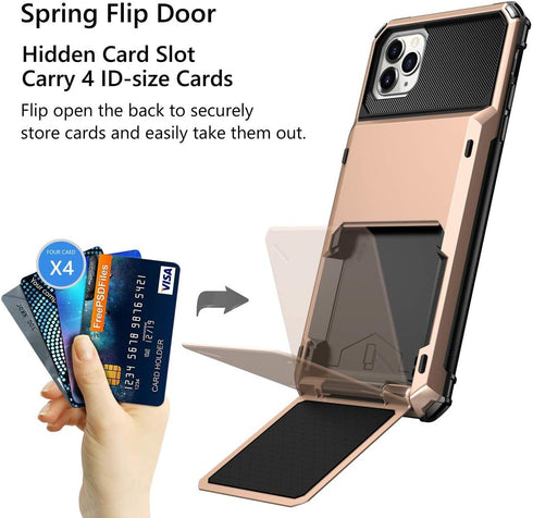 Vofolen for iPhone 11 Pro Wallet Case 4-Card Holder Credit ID Slot Flip Door Hidden Pocket Anti-Scratch Dual Layer Hybrid Bumper Armor Protective ...