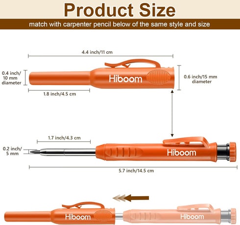 Hiboom 2 Pack Solid Carpenter Pencils with Pencil Cap and 18 Refills, Long Nose Deep Hole Mechanical Pencil Marker, Scribe Tool with Built-in Shar...