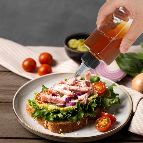 4 Pcs Plastic Squirt Bottles for Liquids 3.4 OZ Squeeze Bottle Liquid Condiment Container Cooking Oil Dispenser with Twist Top Cap for Camping Coo...