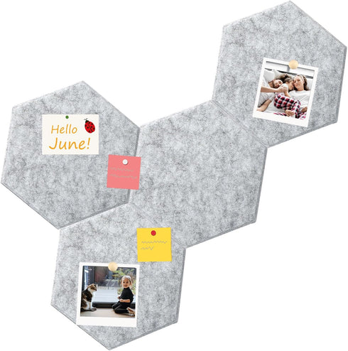 Hexagon Felt Bulletin Board, 8.7"x7.5"x0.35" 4 Pack Self-Adhesive Tiles Pin Board for Office Home School Decor Stickers Memos Photos Display(GY-19...