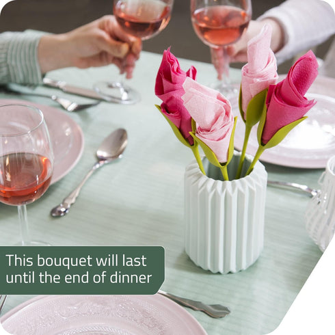 Peleg Design Bloom Napkin Holders for Tables, Set of 4 Green Stemmed Plastic Twist Flower Buds Serviette Holders Plus White Napkins for Making Ori...