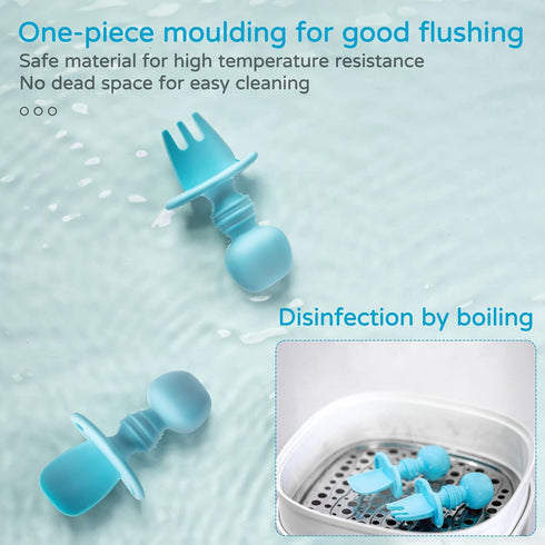 Silikong Silicone Utensils, Baby Fork and Spoon Set, Training Utensils, Baby Led Weaning Stage 1 for Ages 6 Months (Blue)...