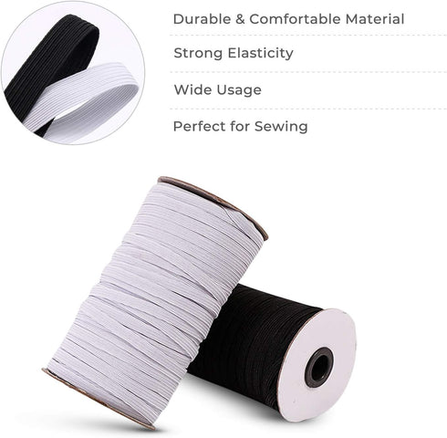 Flex Fabrics - 100 Yards Elastic Band for Sewing 1/8 inch Black - High Elasticity - Braided Elastic Rope, Cord, Strap, Bungee for Handmade Making,...
