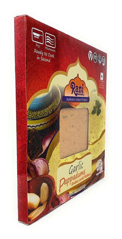 Rani Pappadums (Indian Lentil Wafer Snack) Garlic Papad 7oz (200g) Approximately 15pc, 7 inches ~ All Natural | Gluten Friendly | NON-GMO | Vegan ...