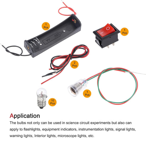 MECCANIXITY Electrical Circuit Experiment Set DIY Materials, 10Pcs 1.5V E10 Bulbs, 1Pcs AA Battery Case, 1Pcs Button Switch, 1Pcs Lamp Holder, 2Pc...