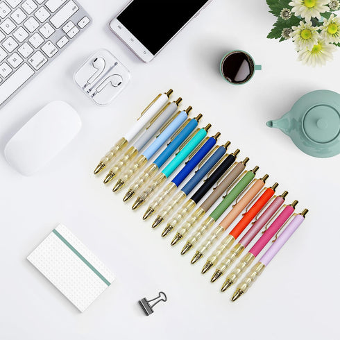Aozora Ballpoint Pens Black Ink Medium Point with Super Soft Grip Retractable Ball Point Pen 1.0mm Office Decor School Supplies (15pcs-GOLD)...