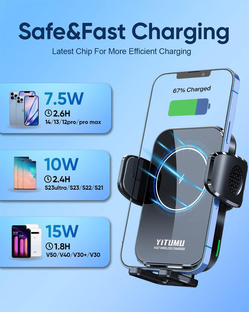 Wireless Car Charger,15W Qi Fast Charging Car Charger Phone Holder Mount for Car Air Vent Compatible with iPhone 14 13 12 11 Pro Max/XR/XS/X, Sams...