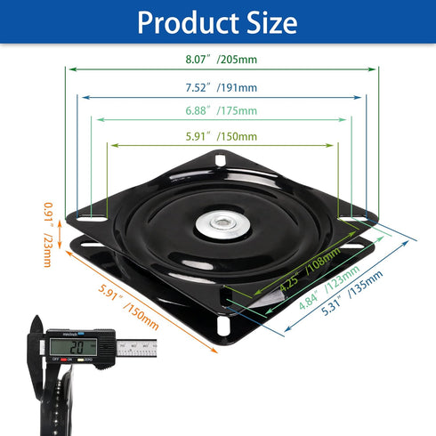 BQLZR 6 inch A3 Steel Plate Black Ball Bearing Square Swivel Turntable Chair Swivel for Bar Stool Chair...