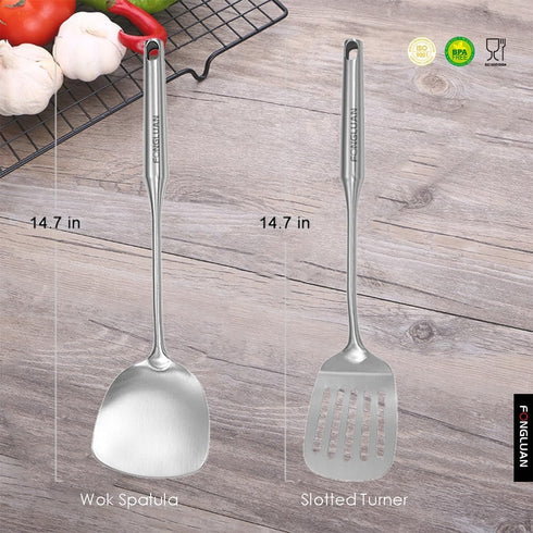 Stainless-Steel Turner Spatula Set, Set of 2, Slotted Turner, Wok Spatula, Heavy Duty Metal Kitchen Utensils for Cooking...