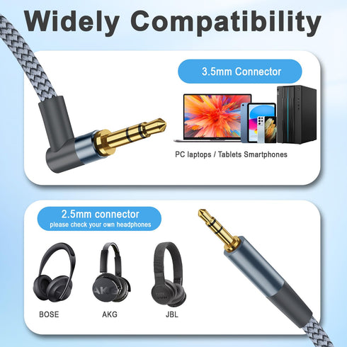 3.5mm to 2.5mm Aux Cable Male to Male Audio Cord Replacement Headphone Wire for Bose 700 QC45 QC35II QC35 QC25 Noise Cancelling Headphones/JBL E45...