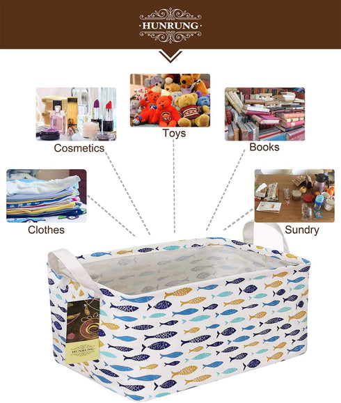 HUNRUNG Rectangle Storage Basket Cute Canvas Organizer Bin for Pet/Children Toys, Books, Clothes Perfect for Rooms/Playroom(rectangle-fish)...