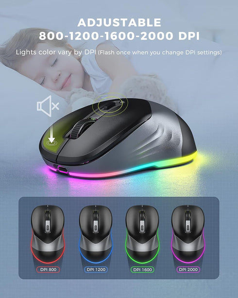 PEIOUS Wireless Mouse, Jiggler Mouse for Laptop - LED Mouse Rechargeable Computer Mice Mouse Mover Undetectable Random Movement with On/Off Button...