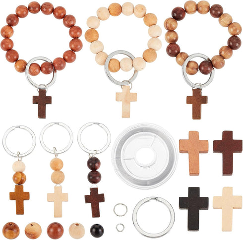 SUNNYCLUE 250Pcs Wood Cross Charms Easter Holiday Small Cross Beads Bulk Wooden Round Beads Unfinished Wood Bead 10mm Beading Keychain Making Kit ...