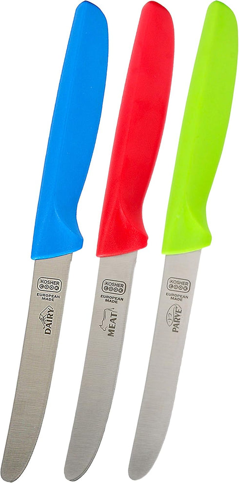 Kitchen Knife 3-Piece Set – 4.5 inches - Steak and Vegetable Knife - Razor Sharp Curved Tip, Straight Edge - Color Coded Kitchen Tools...