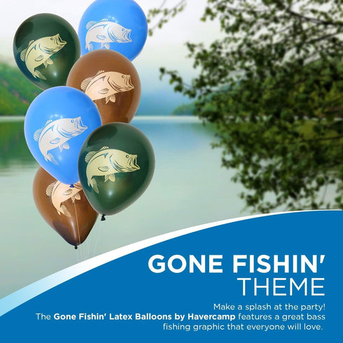 Gone Fishin' Party Balloons (6 pcs.)! 6-pack of 12" Latex balloons in 3 vibrant colors. Tone-matching| Largemouth Bass print on Both Sides. by Hav...